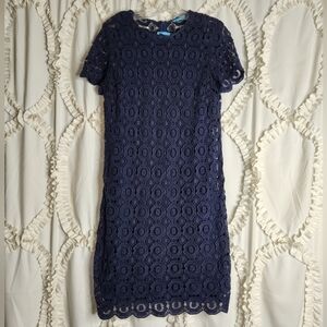 J. McLaughlin Navy Blue Crochet Lace Overlay Dress Size XS